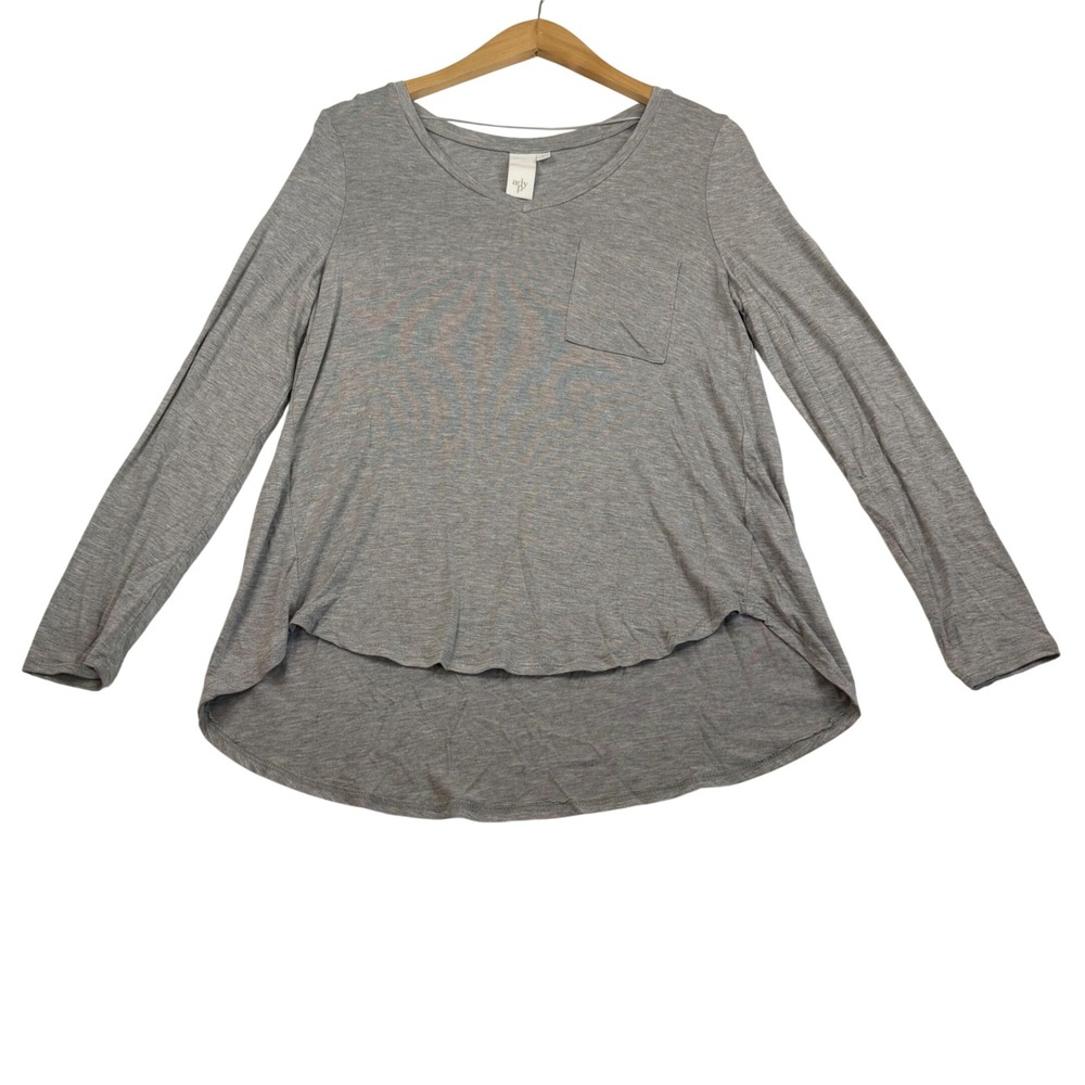 Ady P Womens Heather Gray Long Sleeve High Low Pocket Top Small